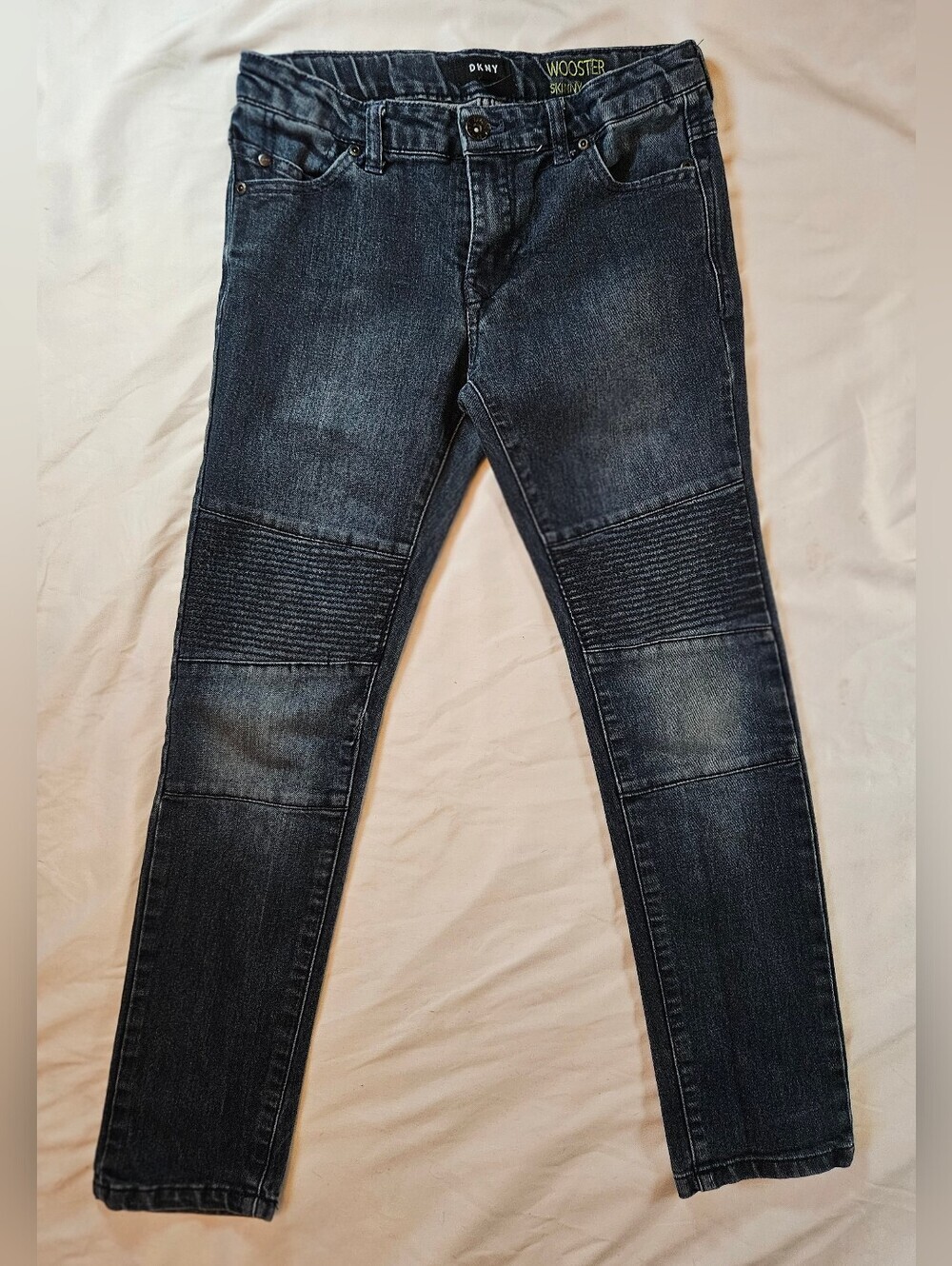 DKNY Womens Blue Dark Wash Wooster Quilted Moto Panel Skinny Jeans Size 10